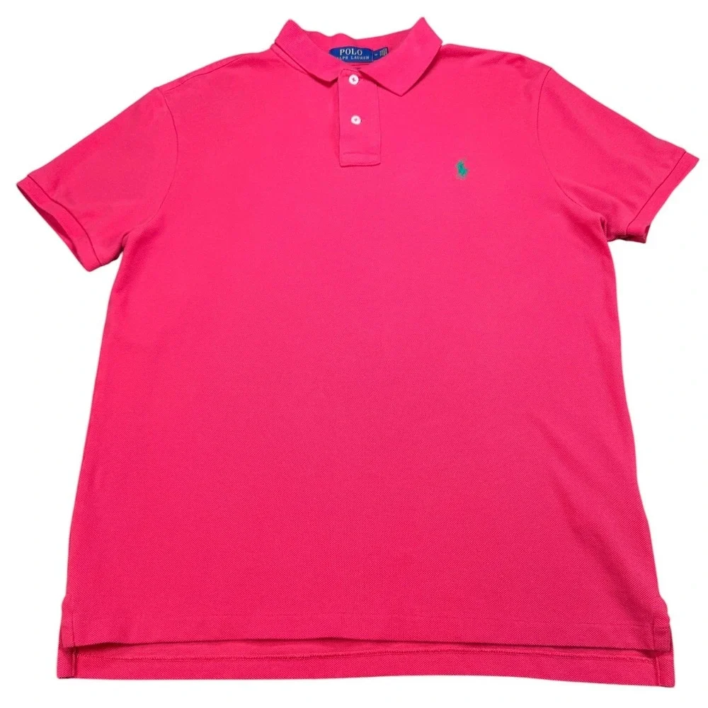 Polo Ralph Lauren Polo Shirt Mens M Pink Custom Slim Fit Cotton Mesh Pony Logo